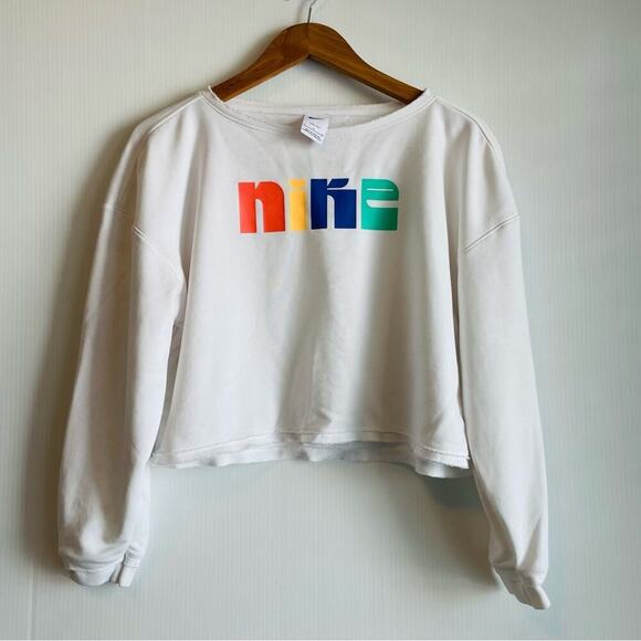 Nike fleece training sweatshirt white with multicolored nike logo size small - Picture 2 of 10